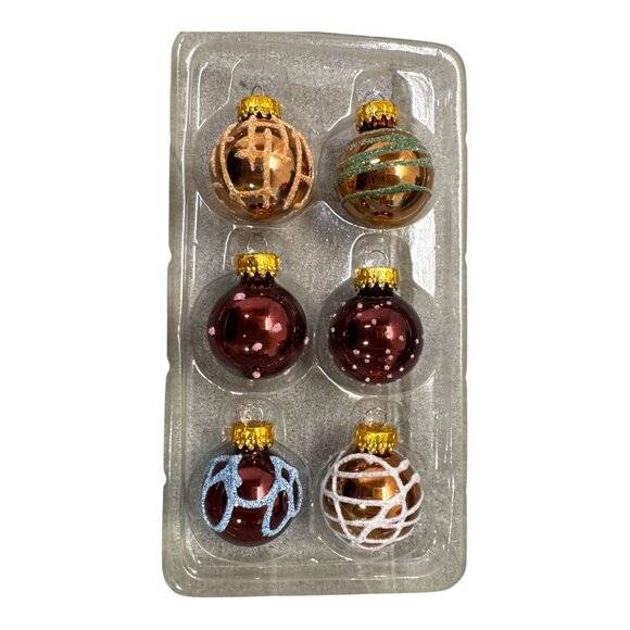 Vintage G&D Set Of 12 Mini Christmas Ornaments Glitter & Metallic Gold Red Green - Picture 5 of 10